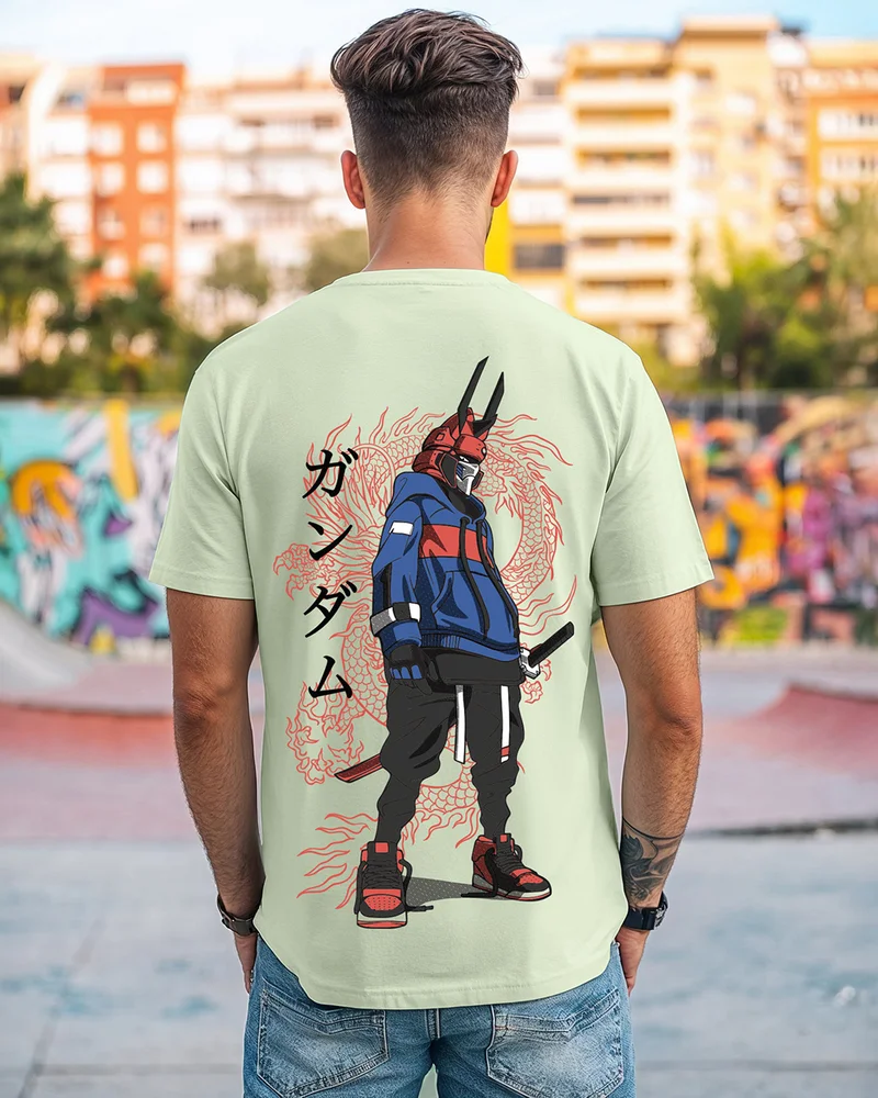 bewakoof Men's Green Cyber Samurai Graphic Printed T-shirt